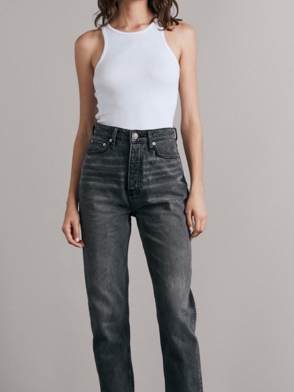 rag & bone High-Rise Straight Jeans in Washed Black